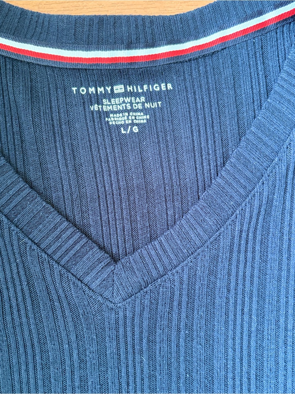Tommy Hilfiger Navy Rib V-Neck Women's Sleep Ware Top - Picture 2 of 5